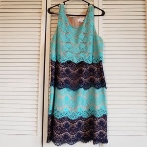 Jessica Simpson Navy & Teal Lace Dress Size 14